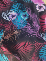 Boho Swimsuit Colorblock Floral & Leaf Print Long Sleeve