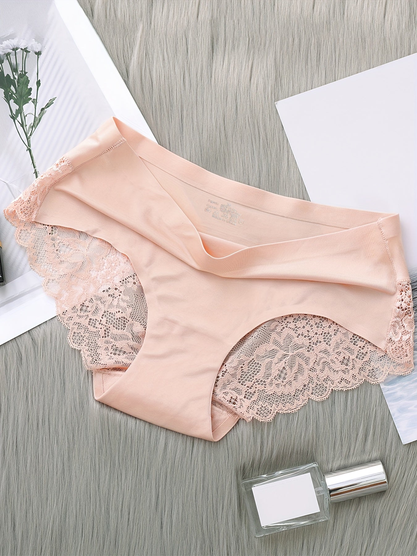 5pcs Lace Briefs Seamless Comfy Scallop Trim Panties