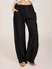 Solid Drawstring Wide Leg Pants for Women