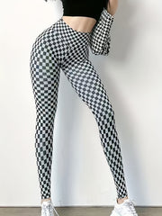 Checkerboard Print High Rise Yoga Pants