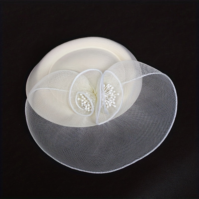 Beige Mesh Flower Fascinators Hat Derby Wedding Cocktail Tea Party