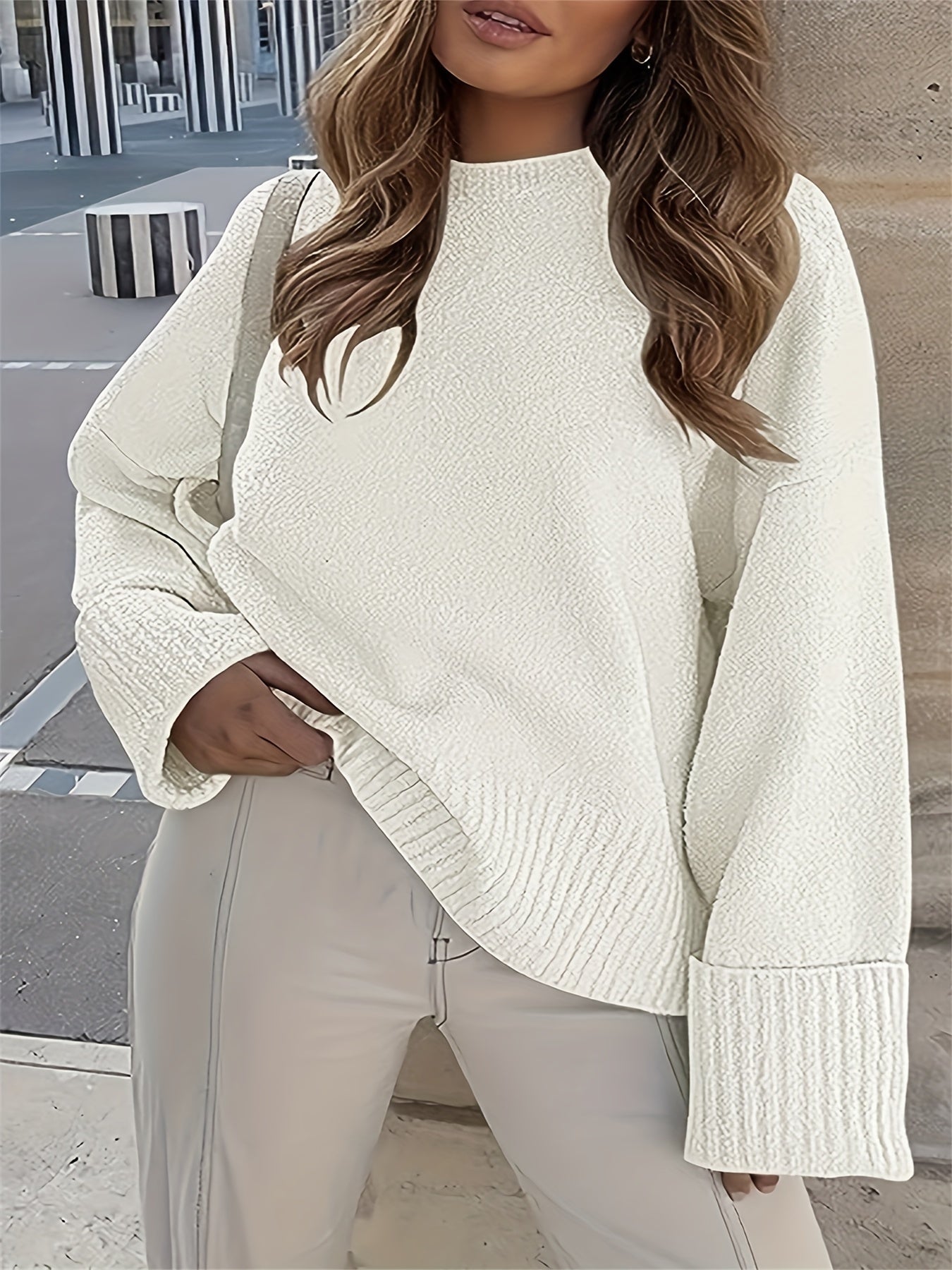 Casual Sweater Women's Plus Solid Round Neck Jumper