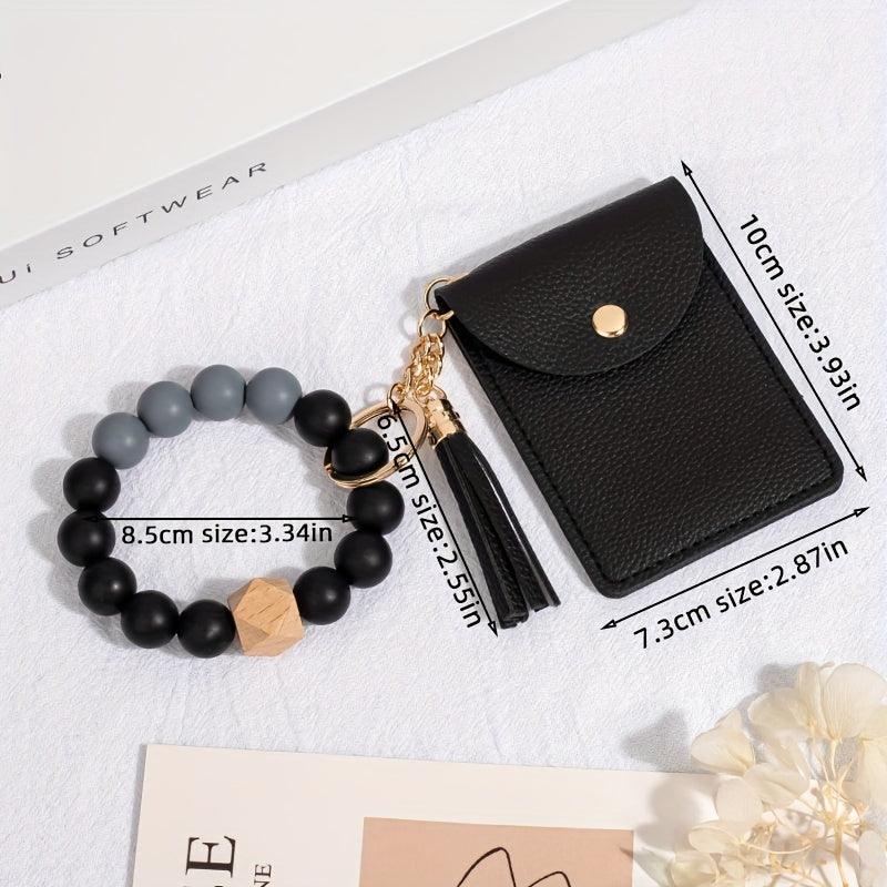 Silicone Bead Bracelet Card Holder Keychain Wallet Coin Purse