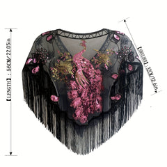 1920s Peacock Embroidery Tassel Shawl Sequin Beaded Wrap