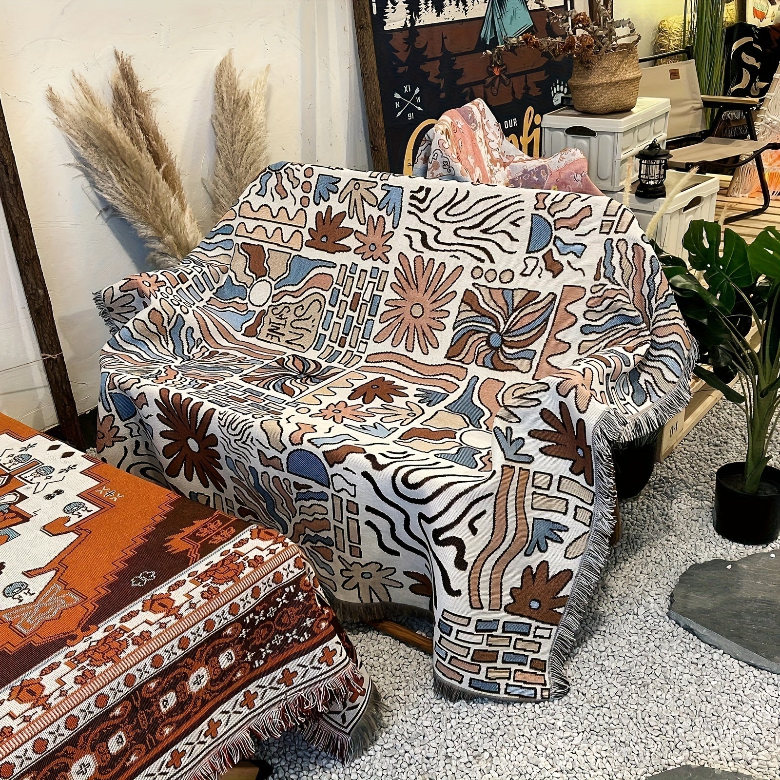 Boho Woven Blanket with Tassels for Home Decor, Beach Trips & Picnics