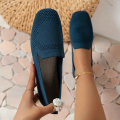 Women's Breathable Knit Flat Shoes Lightweight Closed Toe Slip On Shoes