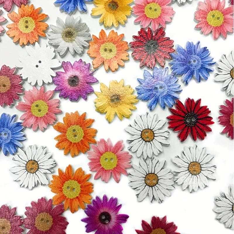 50pcs Random Color Daisy Flowers Wooden Button DIY Sewing Decoration