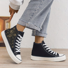 Mysterious Planet Print Plush Lined Thermal Chunky Canvas Sneakers
