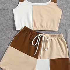 Sleeveless Crop Tank Top & Elastic Waist Shorts Set