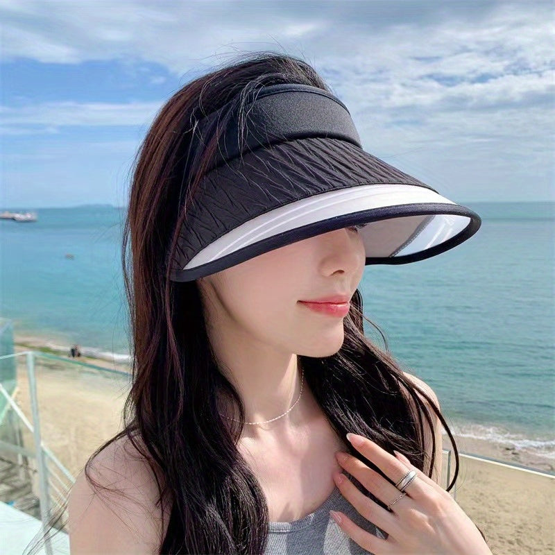 Striped Embossed Visor Hat Wide Brim UV Protection Sun Hats for Women