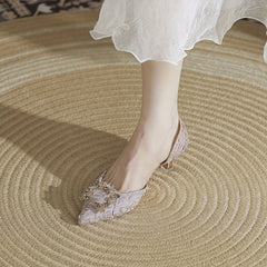 Rhinestone Square Decor Kitten Heels Point Toe Pumps