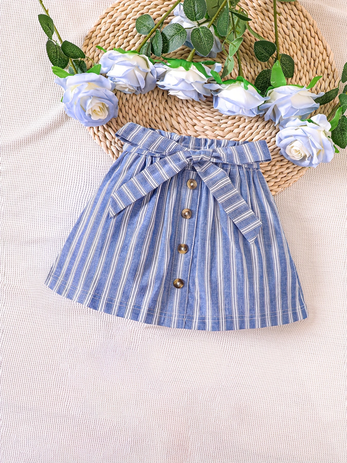 Toddler Girls Stripes Graphic Cotton Belted Skirt