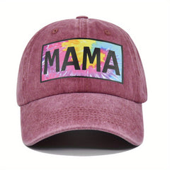 MAMA Print Cotton Baseball Cap Washed Distressed Sun Hat Adjustable