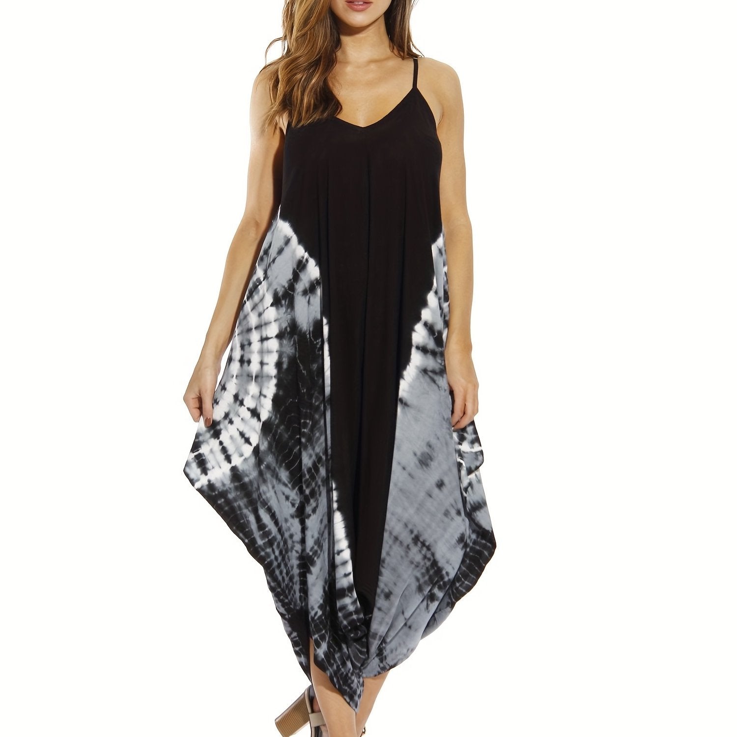 Boho Jumpsuit Women's Plus Tie Dye V Neck Cami Jumpsuit