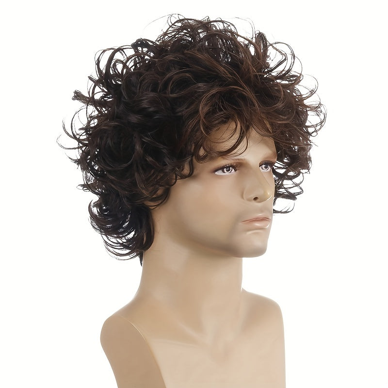 Curly Synthetic Short Hair Men's Wig for Parties