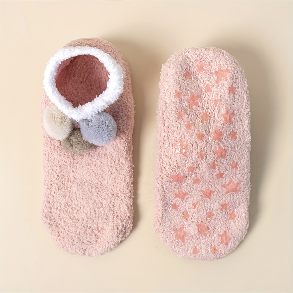 Pompom Plush Socks Soft & Cozy Ankle Stockings Women's Hosiery