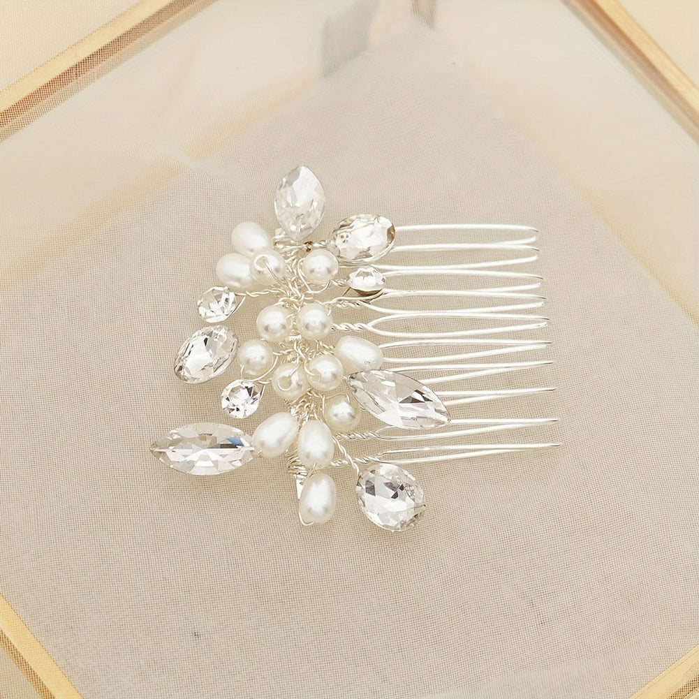 Faux Pearl Rhinestone Hair Comb Head Jewelry Hair Accessories for Girls Women