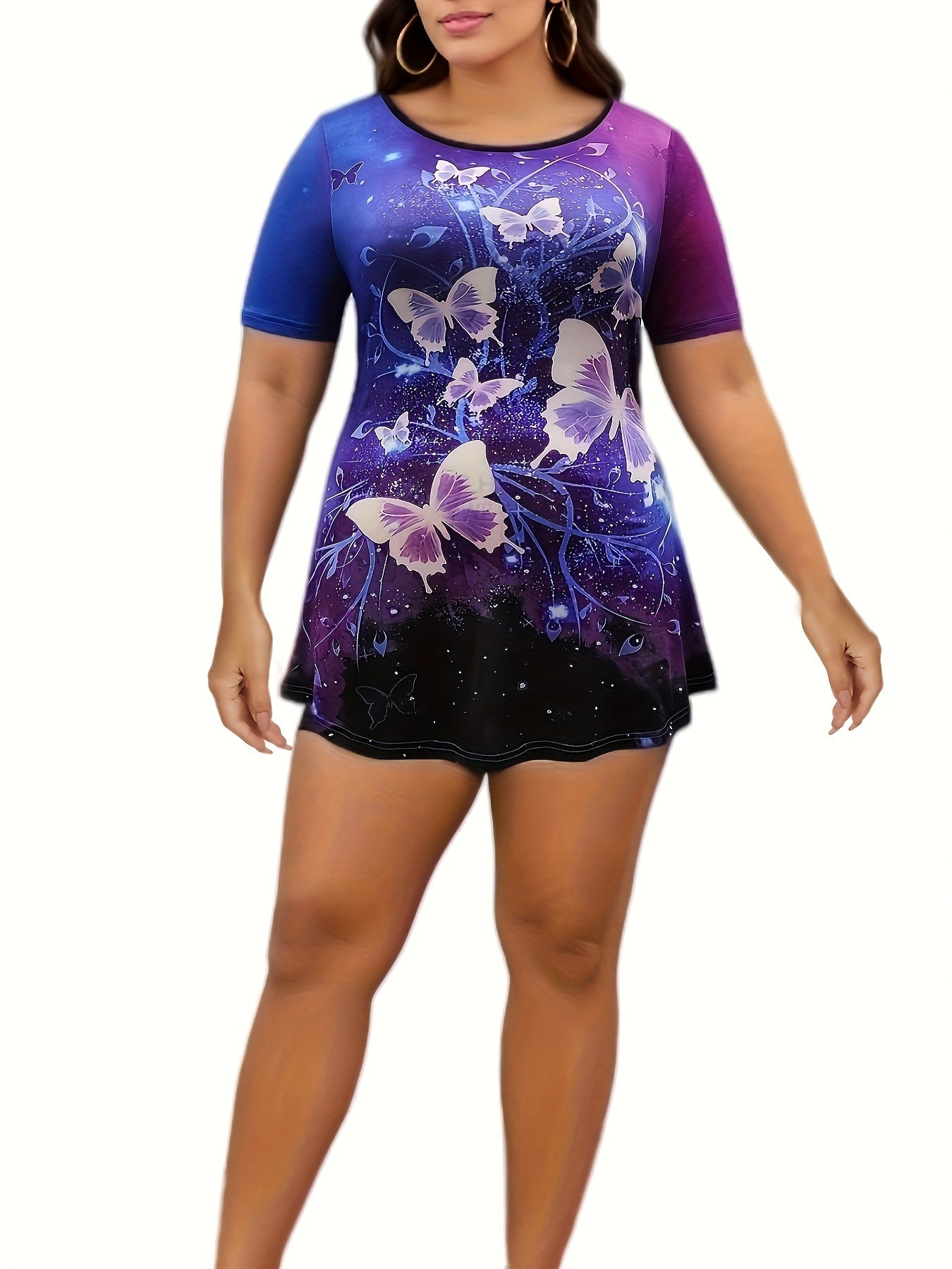 Loungewear Set Starry Sky & Butterfly Pattern Short Sleeve Top