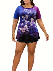 Loungewear Set Starry Sky & Butterfly Pattern Short Sleeve Top