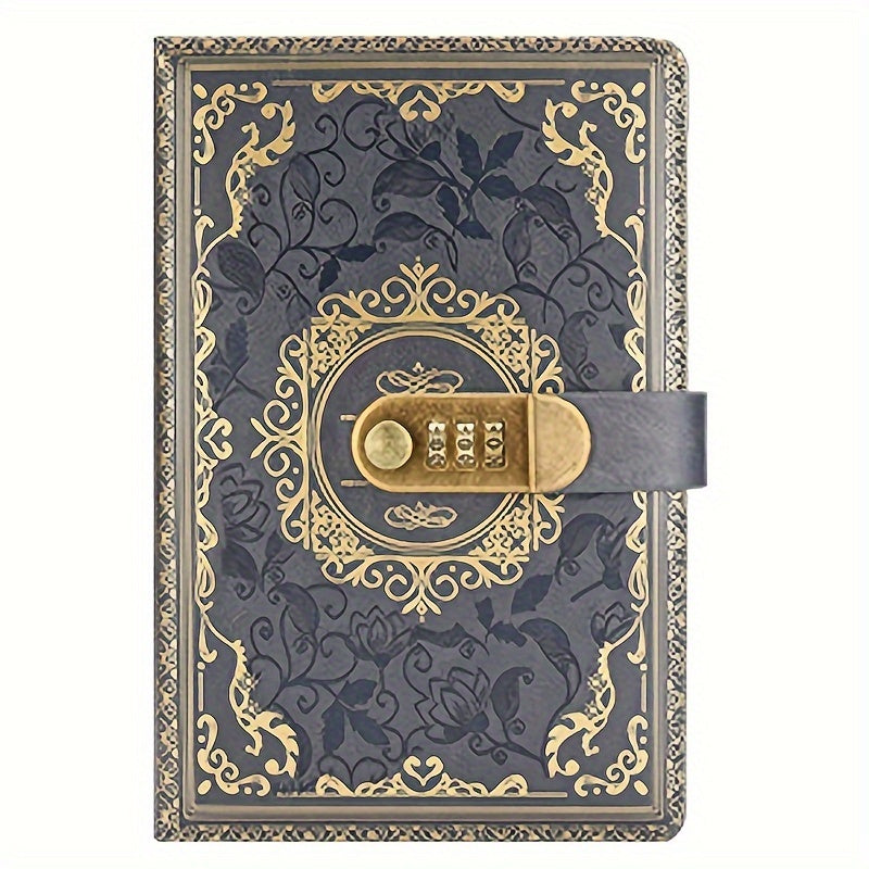 Retro Floral Pattern Password Lock Diary Student Notebook