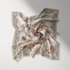 Vintage Tree Print Bandana Beige Square Scarf Boho Satin Neckerchief