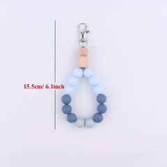 Silicone Beaded Keychain Bracelet For Women Car Keyring Holder Wristlet Bangle