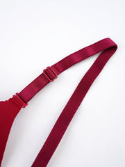Red Seamless Push Up Wireless Bra Three Rows Buckles