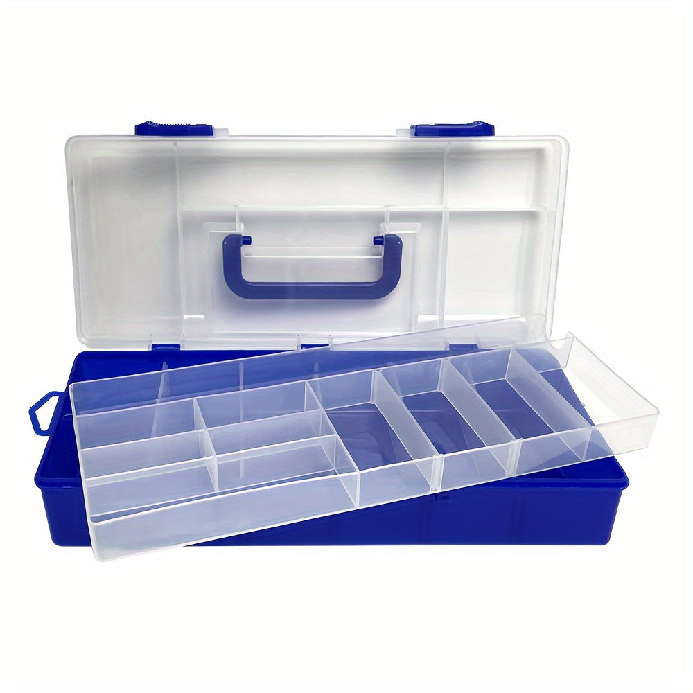 Double Layer Tool Storage Box with Grids & Handles