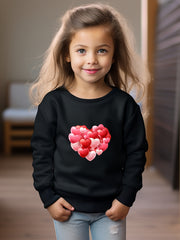 Red Hearts Print Girls Casual Pullover Sweatshirt