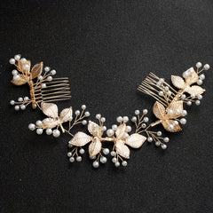 Leaf & Faux Pearl Hair Comb Bridal Wedding Headwear Hair Styling Accessory