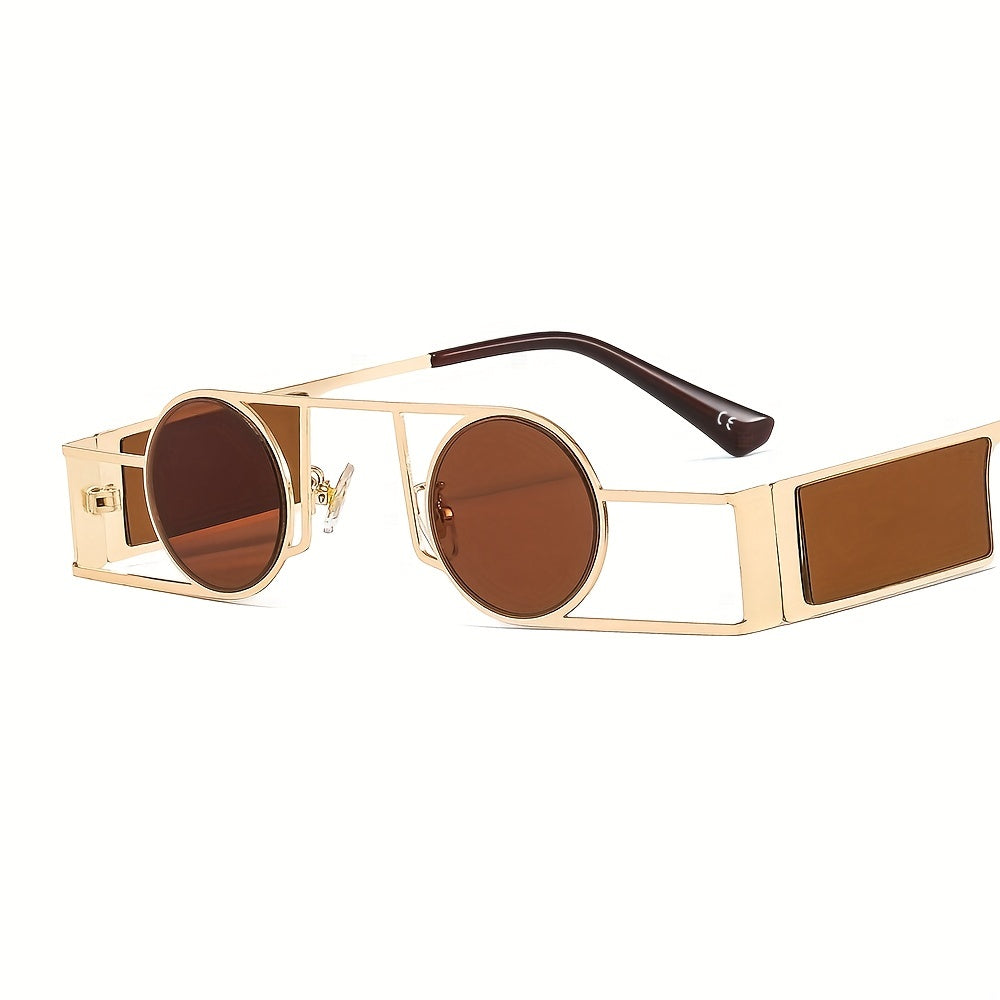 Punk Motorcycle Small Round Frame Metal Sunglasses for Men