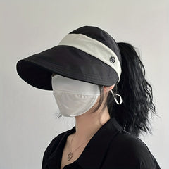 Ponytail Block Bucket Hat Wide Brim UV Protection Sun Hat Lightweight Summer