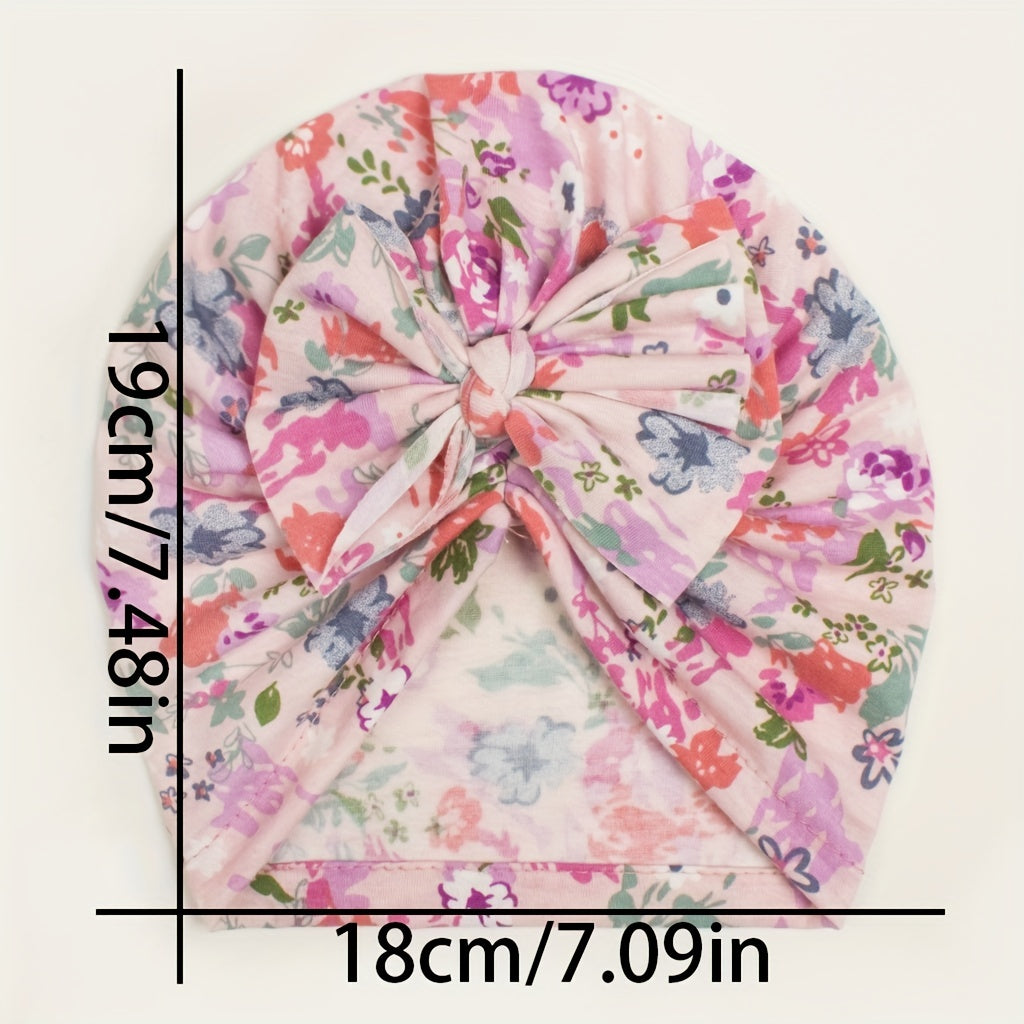 Printed Donut Kids' Baby Hat with Bow, Soft & Comfortable, Newborn Autumn Winter