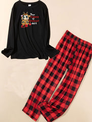 Christmas Lounge Set Women's Plus Cow Print Tee & Plaid Pants Pajamas
