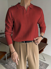 Retro Knit Shirt Men's High Stretch V Neck Pullover Sweater