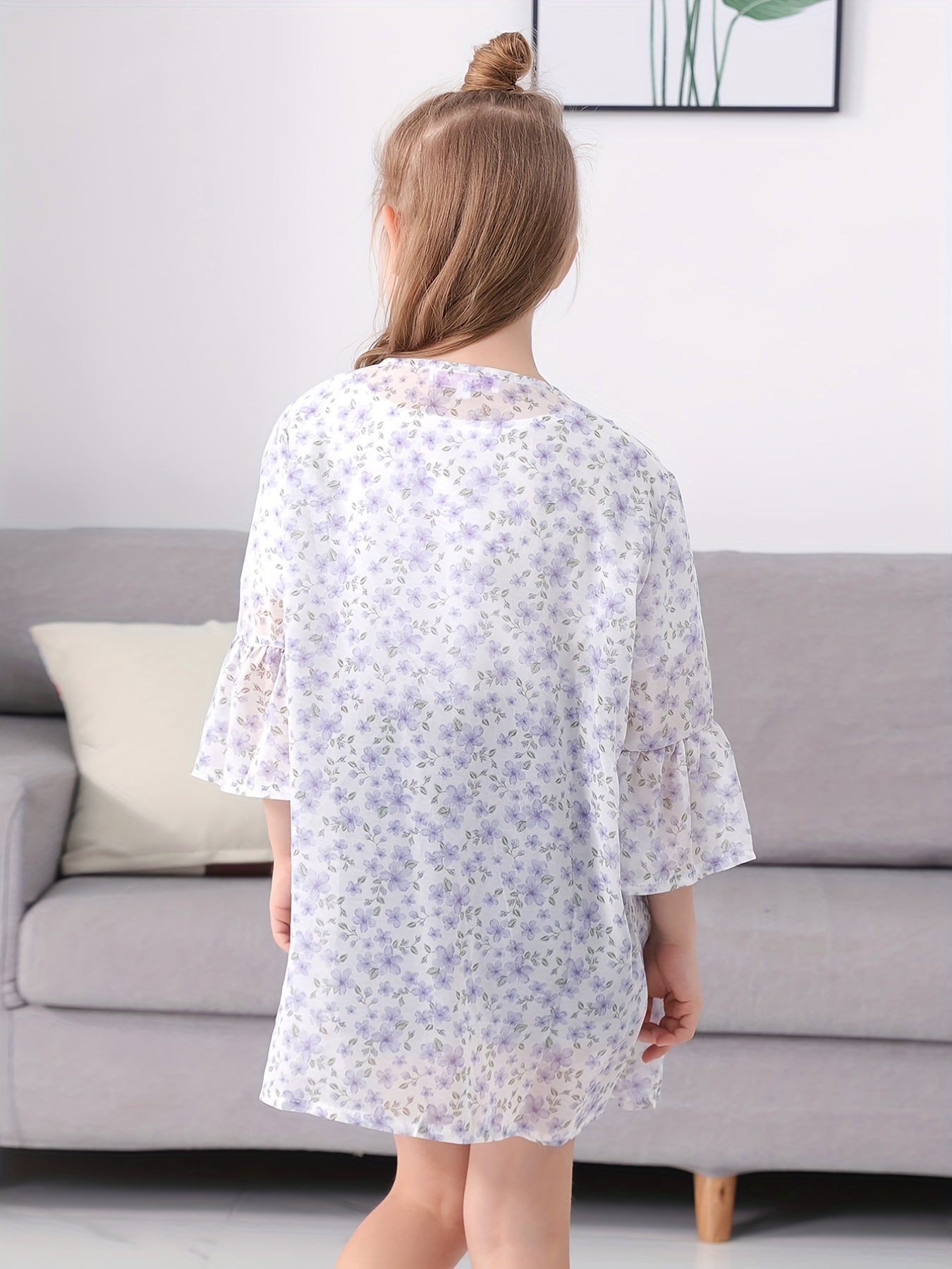 Girl's Floral Chiffon Beach Cardigan Cover Up