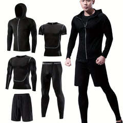 Men's Sports Set: Quick Dry Zip Up Hoodie & Fitness Shirt & Shorts