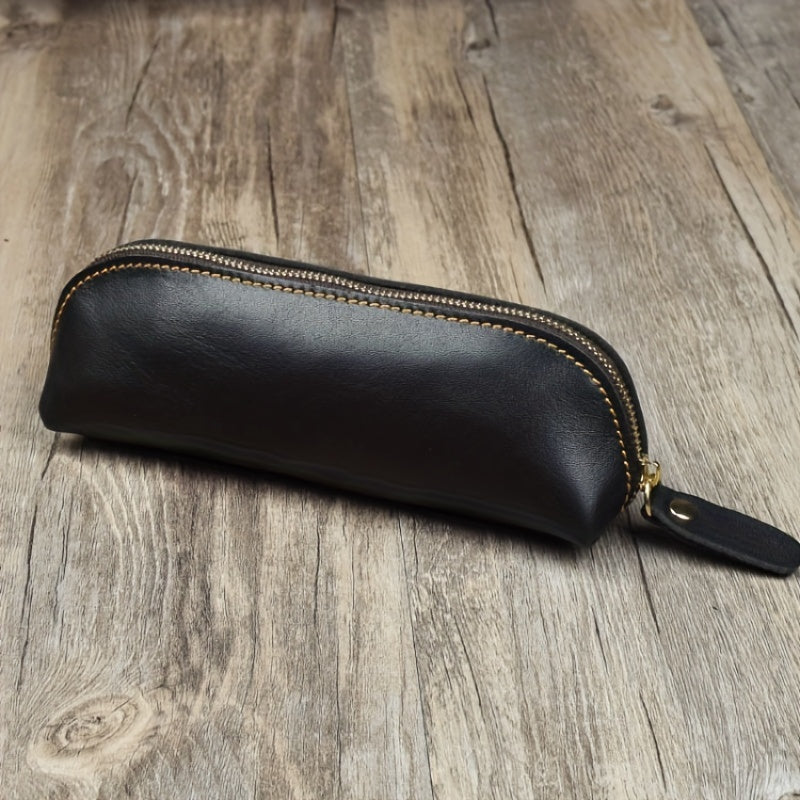 Vintage Faux Leather Pencil Bag Stationery Holder Pen Case Zipper