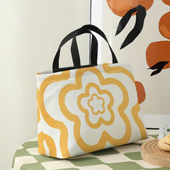 Yellow Flower Pattern Lunch Bag Waterproof Thermal Insulated for Camping Picnic
