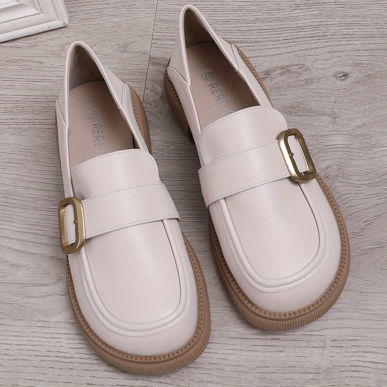 Women's Retro Metal Buckle Loafers Round Toe Oxford Shoes