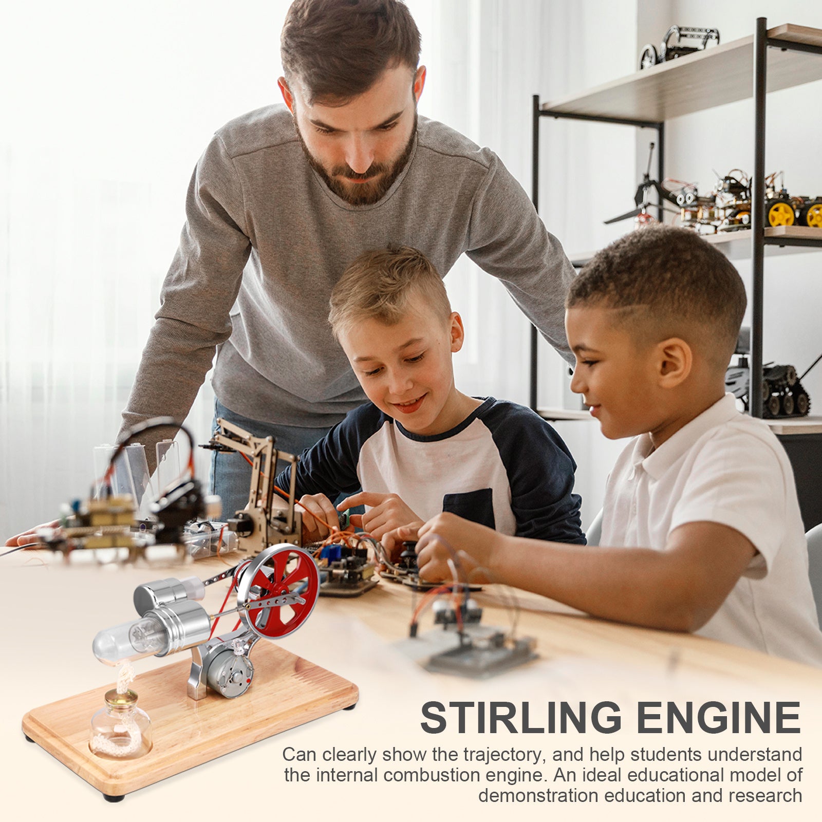 Mini Stirling Engine Motor Kit LED Generator Science Kit