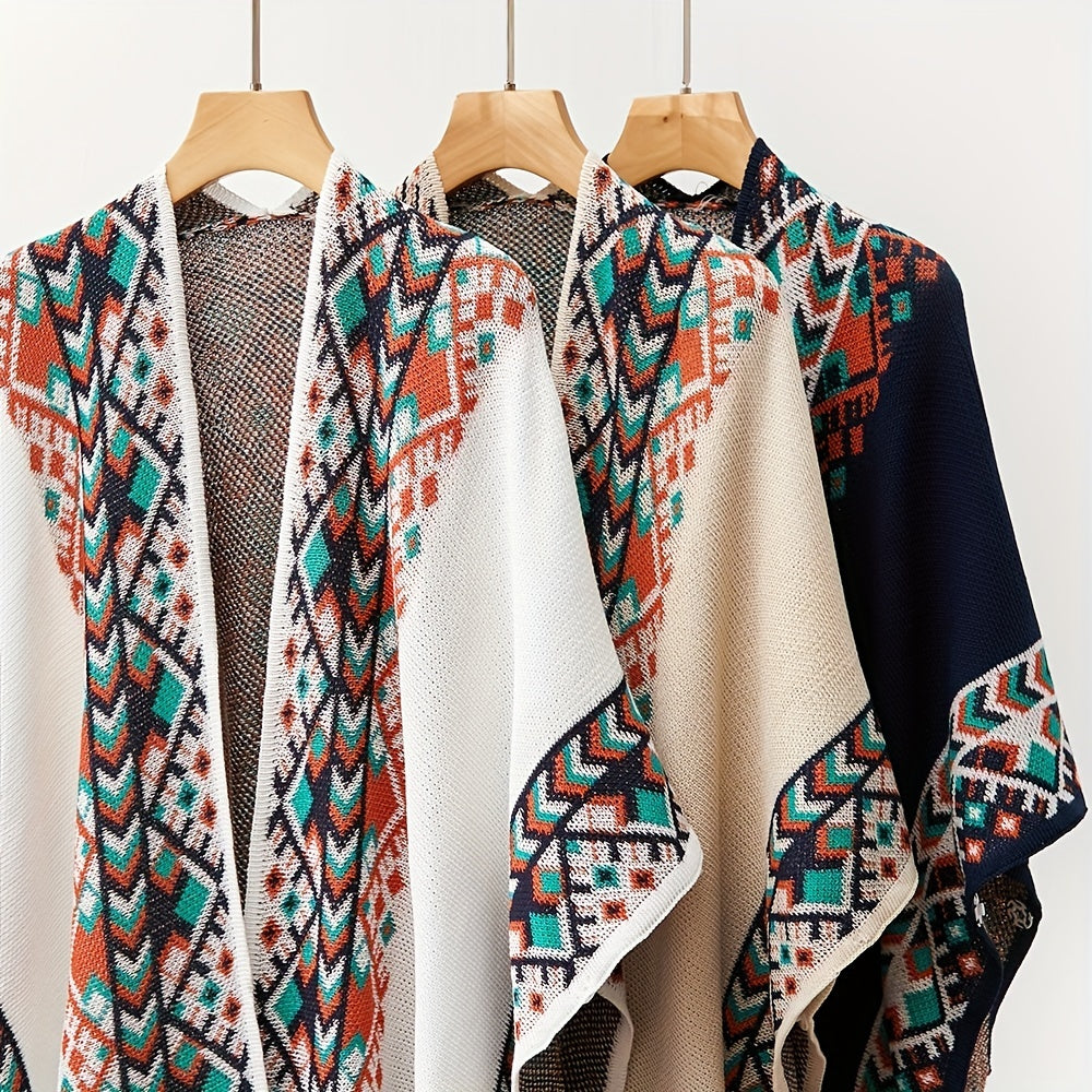 Boho Knit Shawl Tassel Cardigan Retro Windproof Wraps Women