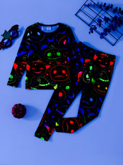 Girls Halloween 2pcs Pajamas Set Pumpkin Bats Print Long Sleeve