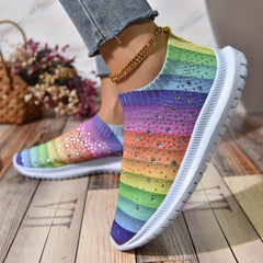 Women's Rhinestone Sock Shoes Butterfly & Floral Print Knit Running Shoes