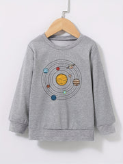 Cartoon Space Solar System Boys Sweatshirt Long Sleeve Crew Neck Tops