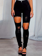 Ripped Holes Skinny Jeans Slim Fit Distressed High Stretch Casual Denim Pants