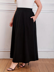 Solid High Rise Maxi Skirt with Pockets