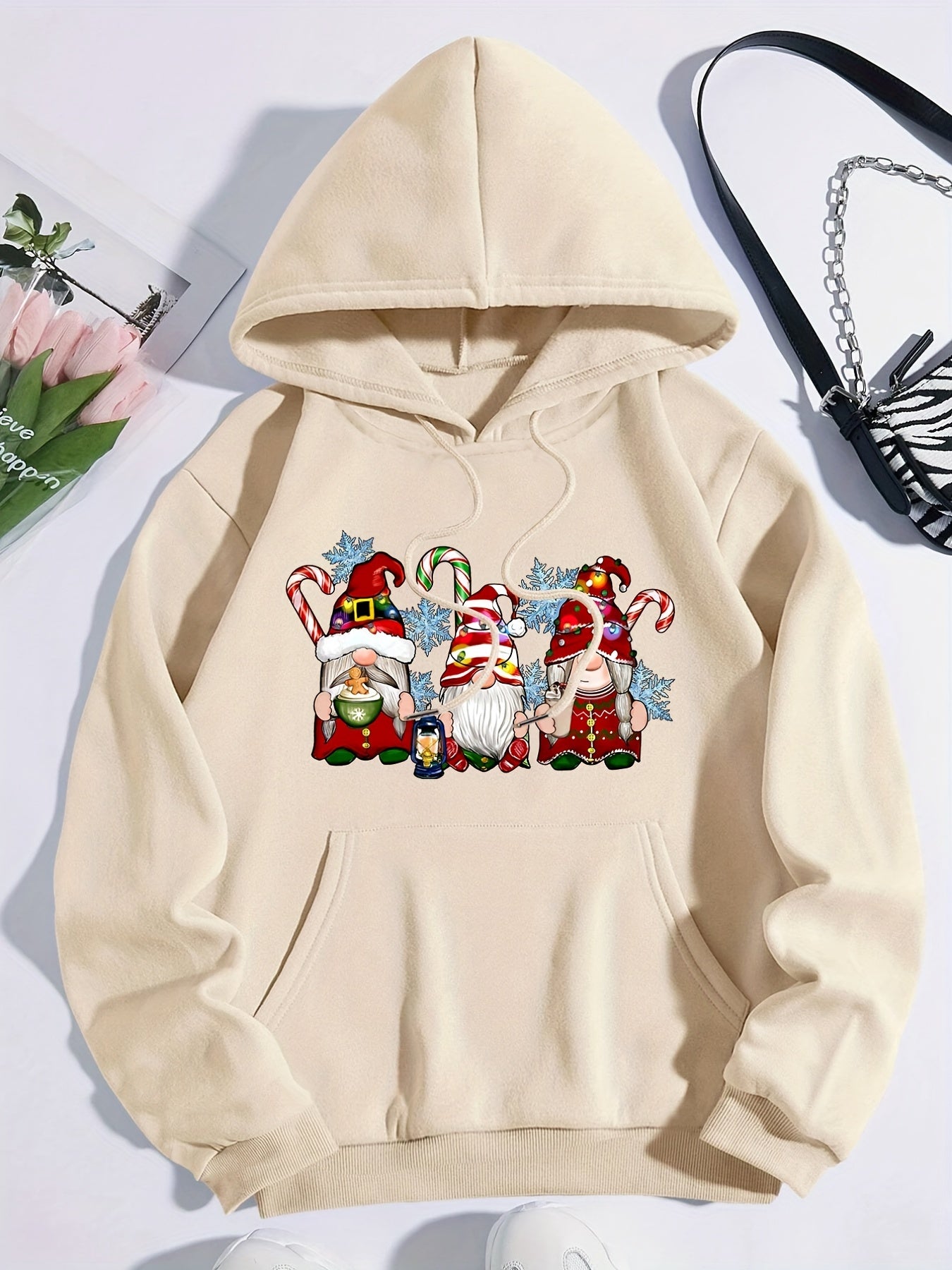 Christmas Gnomes Print Hoodie Casual Sweatshirt