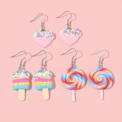 Cartoon Heart Lollipop Earrings for Kids