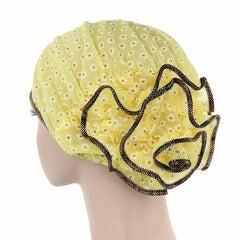 Lace Turban Cap Flower Beanies Elastic Chemo Cap Hat